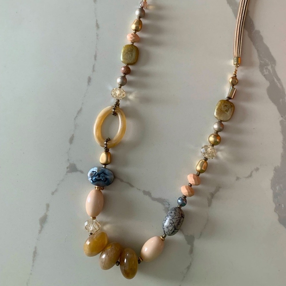 Chicos Neutral Bead Long Necklace